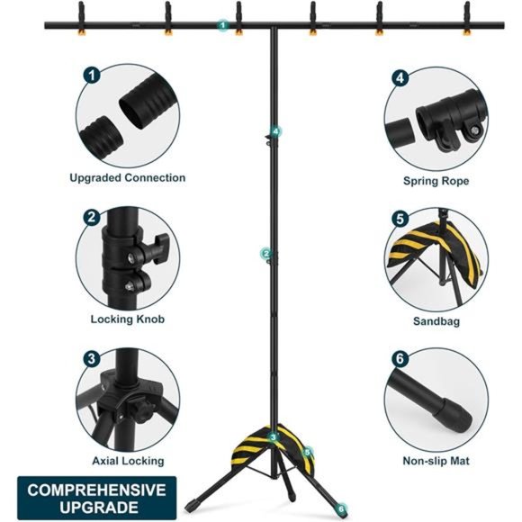 T-Shape Portable Backdrop Stand 8x5.3FT, Adjustable Photo Background Stand Kit - Picture 3 of 8